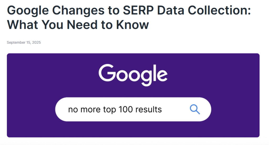 Semrush communications related to ?num=100 Google
